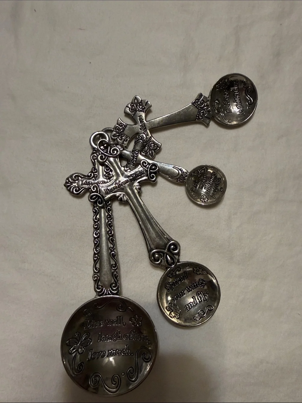 Decorative Silver Tone Cross Measuring Spoon Set - Elegant Home Dining Accent